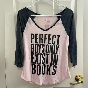Perfect Boys Only Exist in Books v neck graphic 3/4 length sleeve shirt
